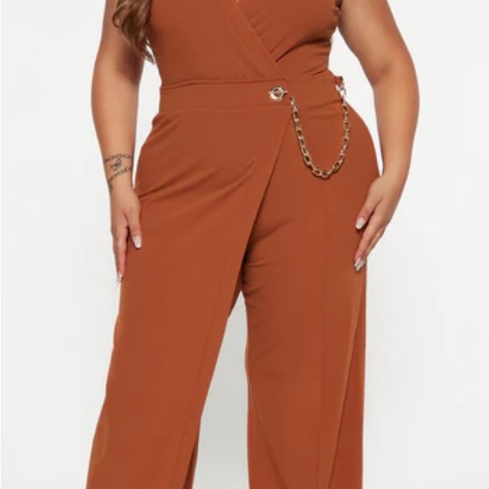 Fashion Nova Brown Chain Detail Jumpsuit